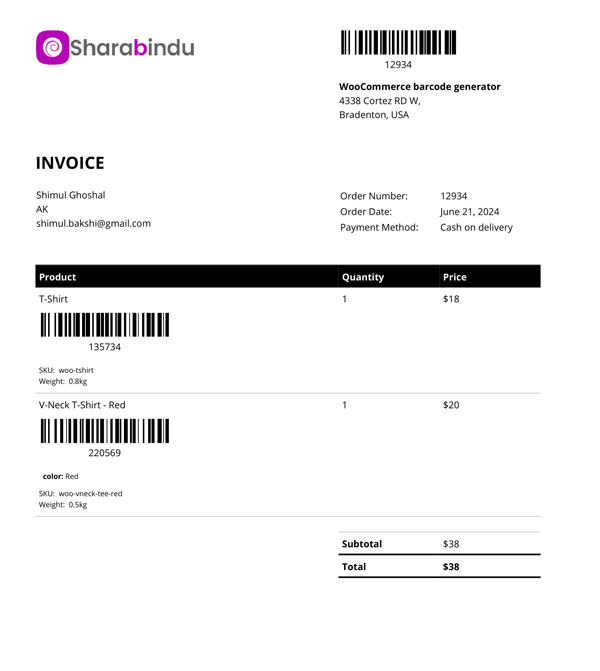 barcode on invoice