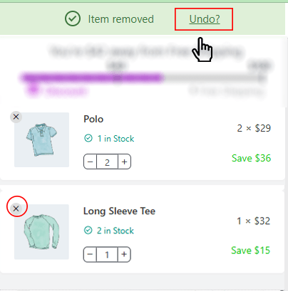 item removed and undo item removed and undo