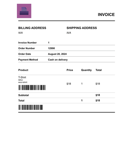 WooCommerce order barcode on Print Invoice & Delivery Plugin