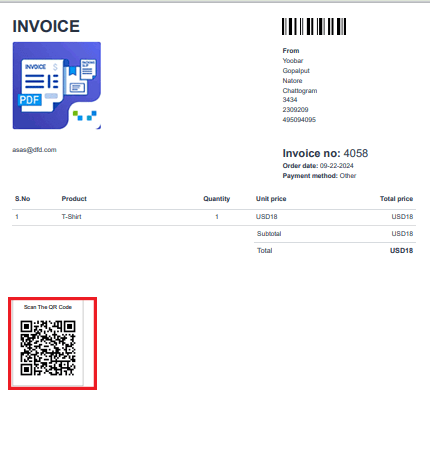 QR Code on woocommerce invoices