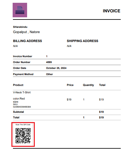 woocomecre order invoice QR Code