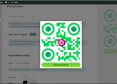 wordpress generate qr code with popup