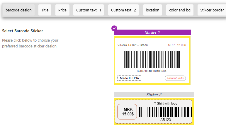 barcode settings
