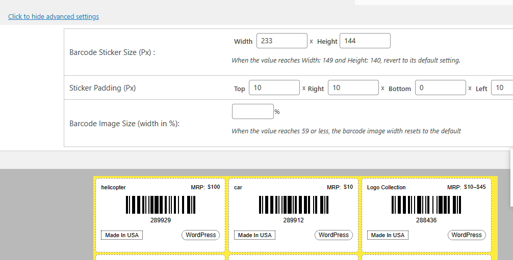 Barcode Print Page