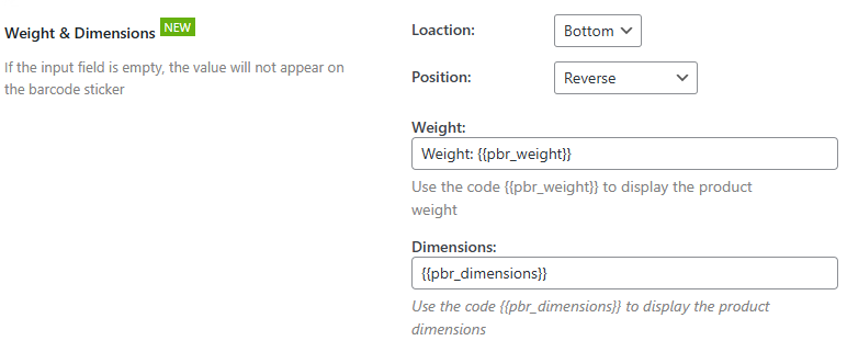 weight and dimension for product