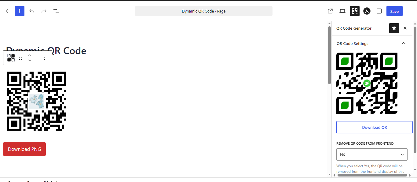 Dynamic QR code in block editor